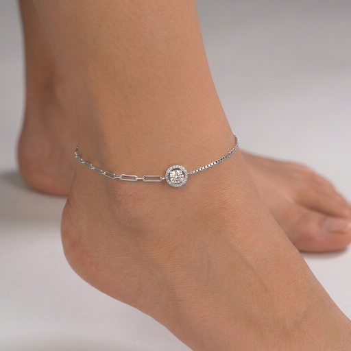 Valkyrie Halo Diamond Dainty Anklet 925 Sterling Silver