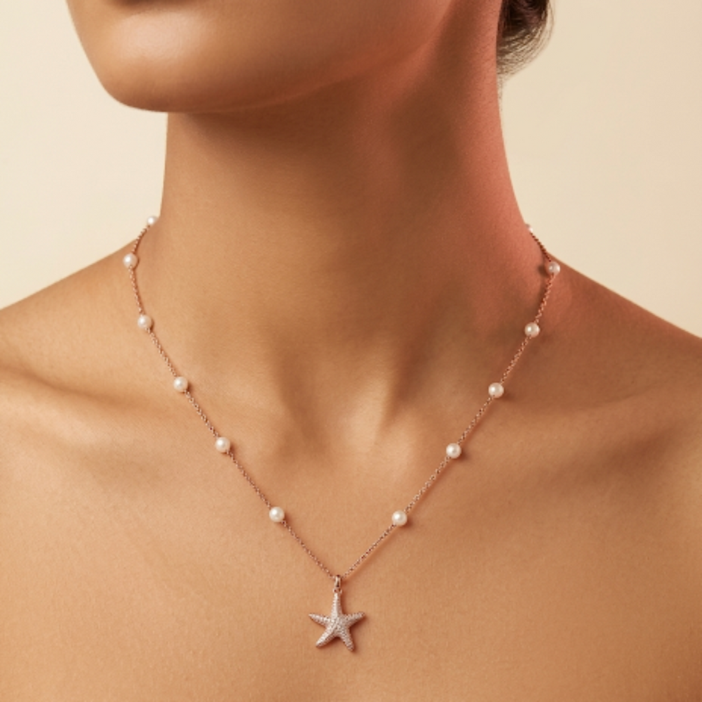 Starfish Pearl Necklace 925 Sterling Silver