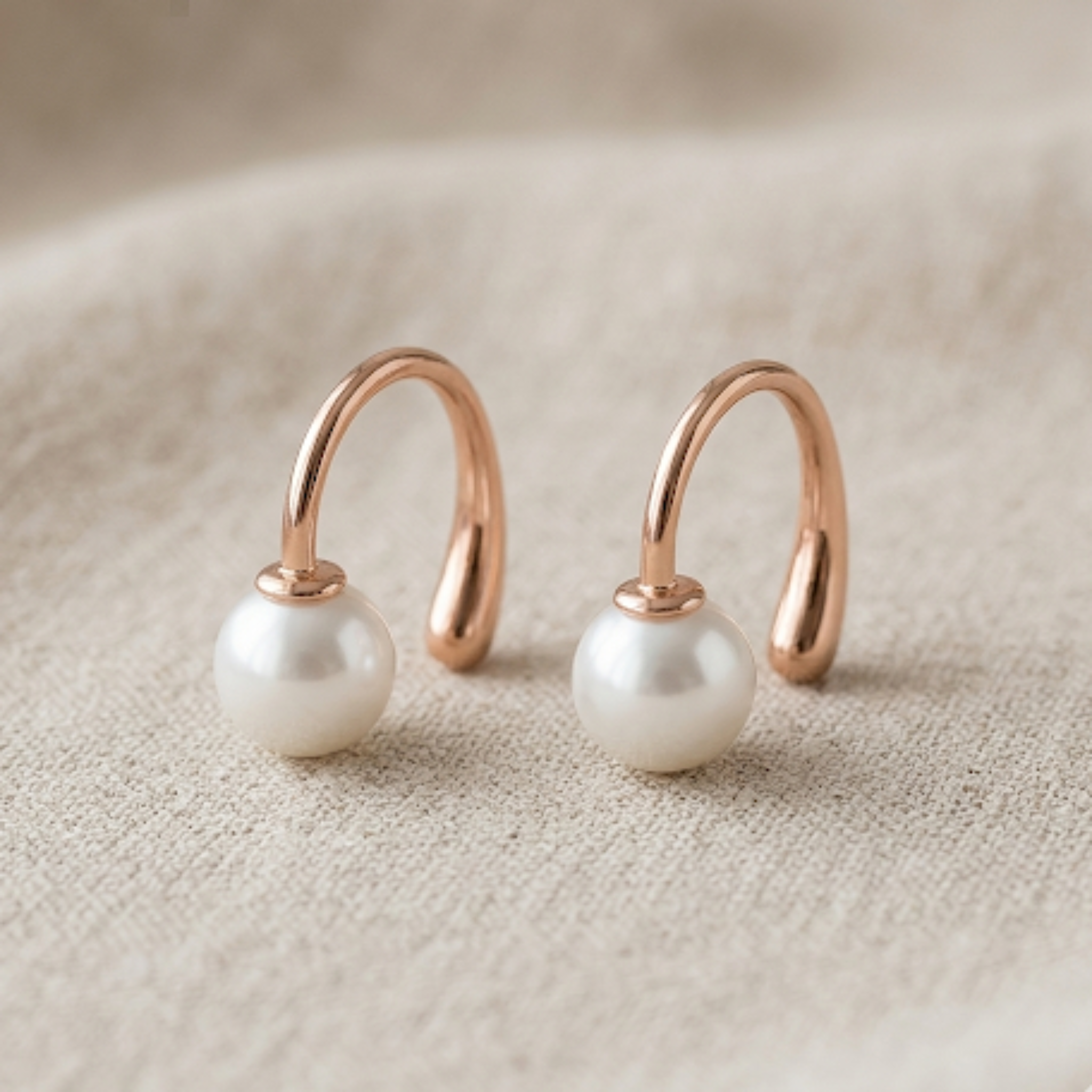 Rose Gold 92.5 Sterling Silver Vermeil Arch Pearl Stud Earrings