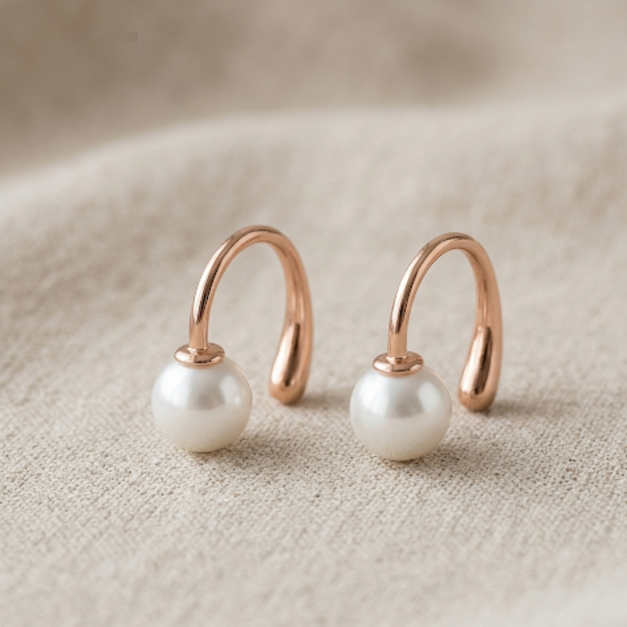 Rose Gold 92.5 Sterling Silver Vermeil Arch Pearl Stud Earrings