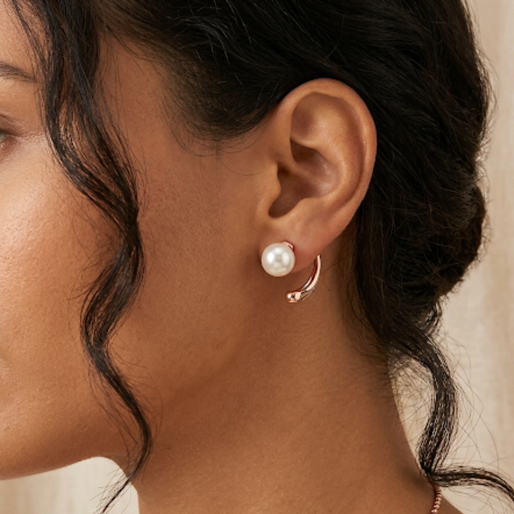 Rose Gold 92.5 Sterling Silver Vermeil Arch Pearl Stud Earrings