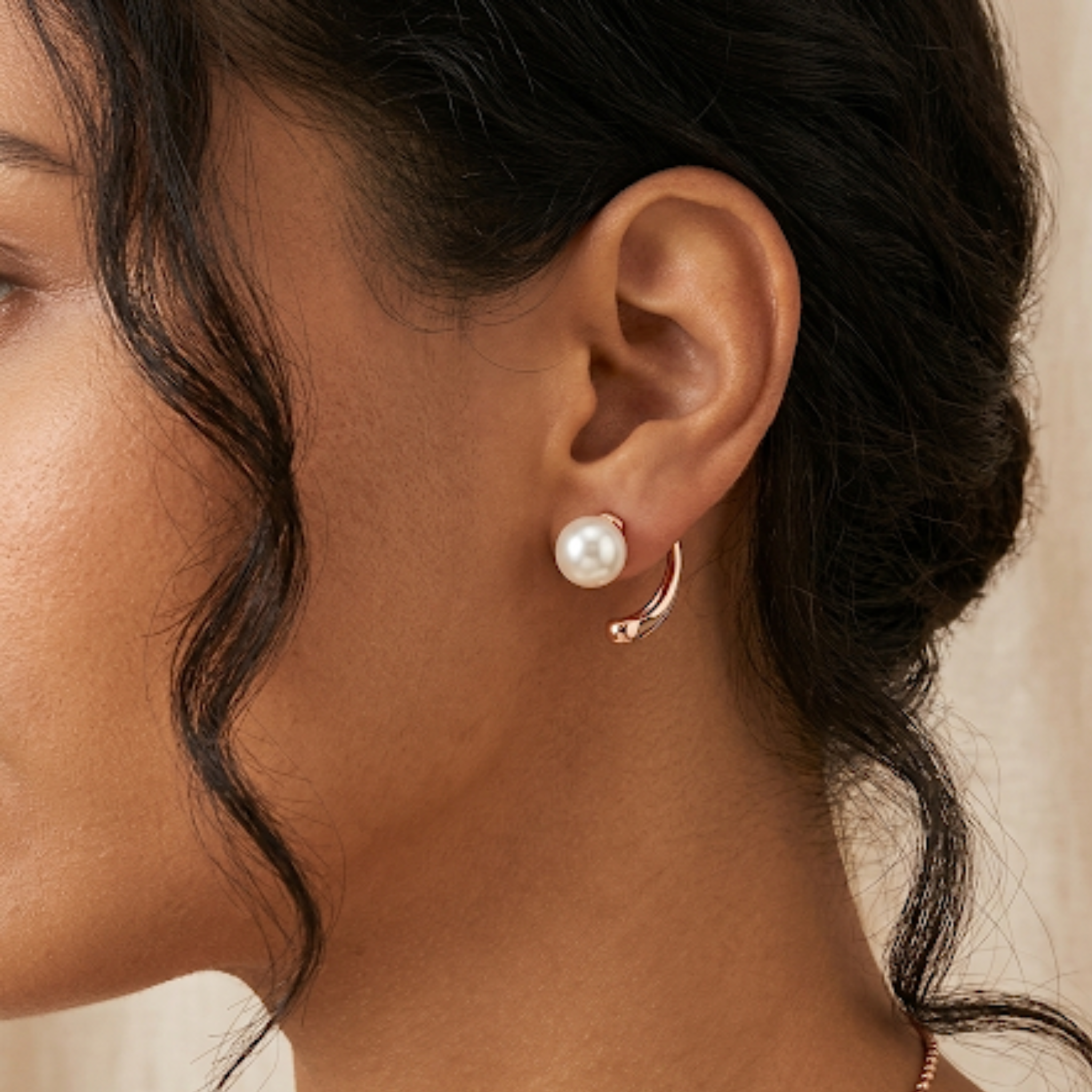 Rose Gold 92.5 Sterling Silver Vermeil Arch Pearl Stud Earrings