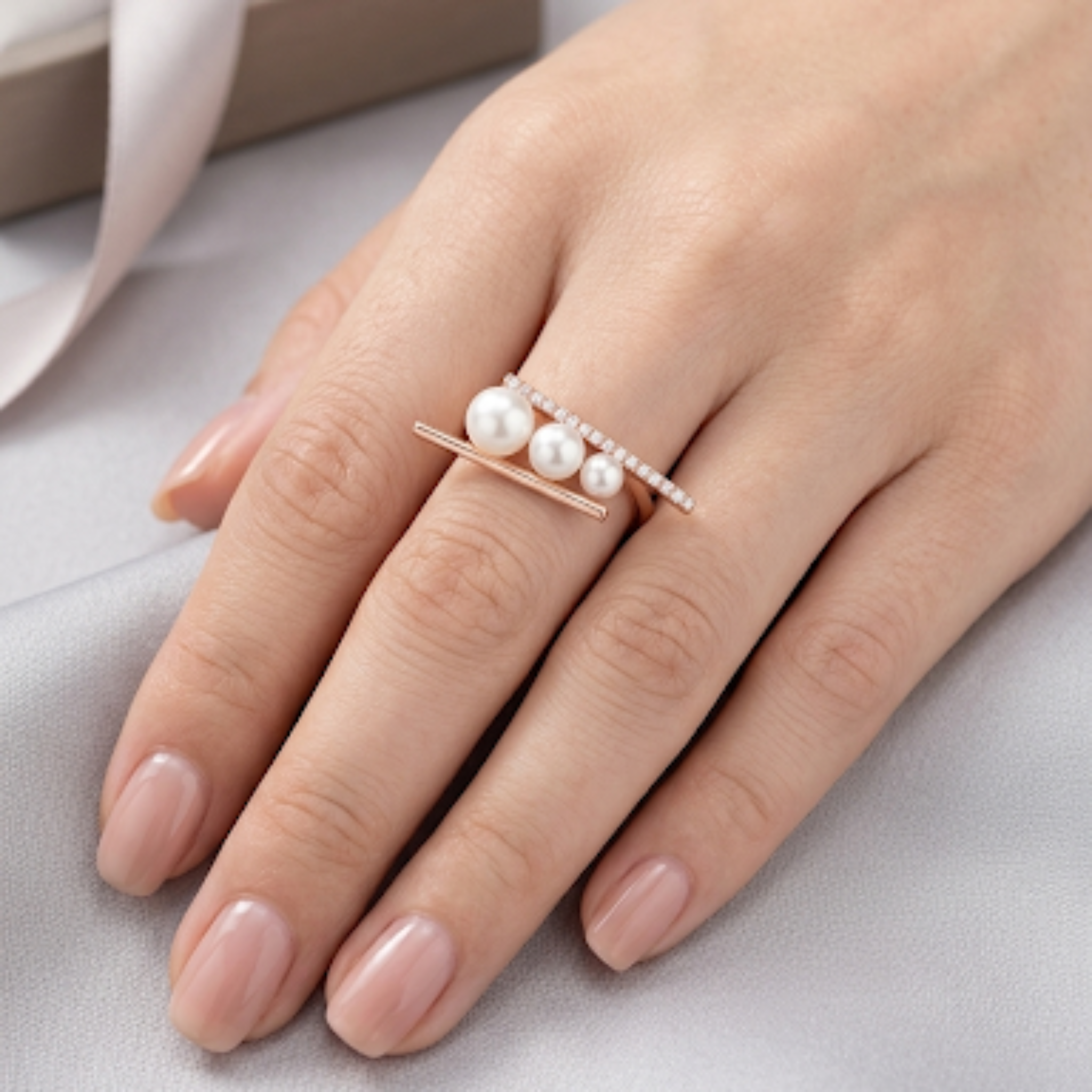 Rose Gold Vermeil Minimalist Pearl Balance Adjustable Ring