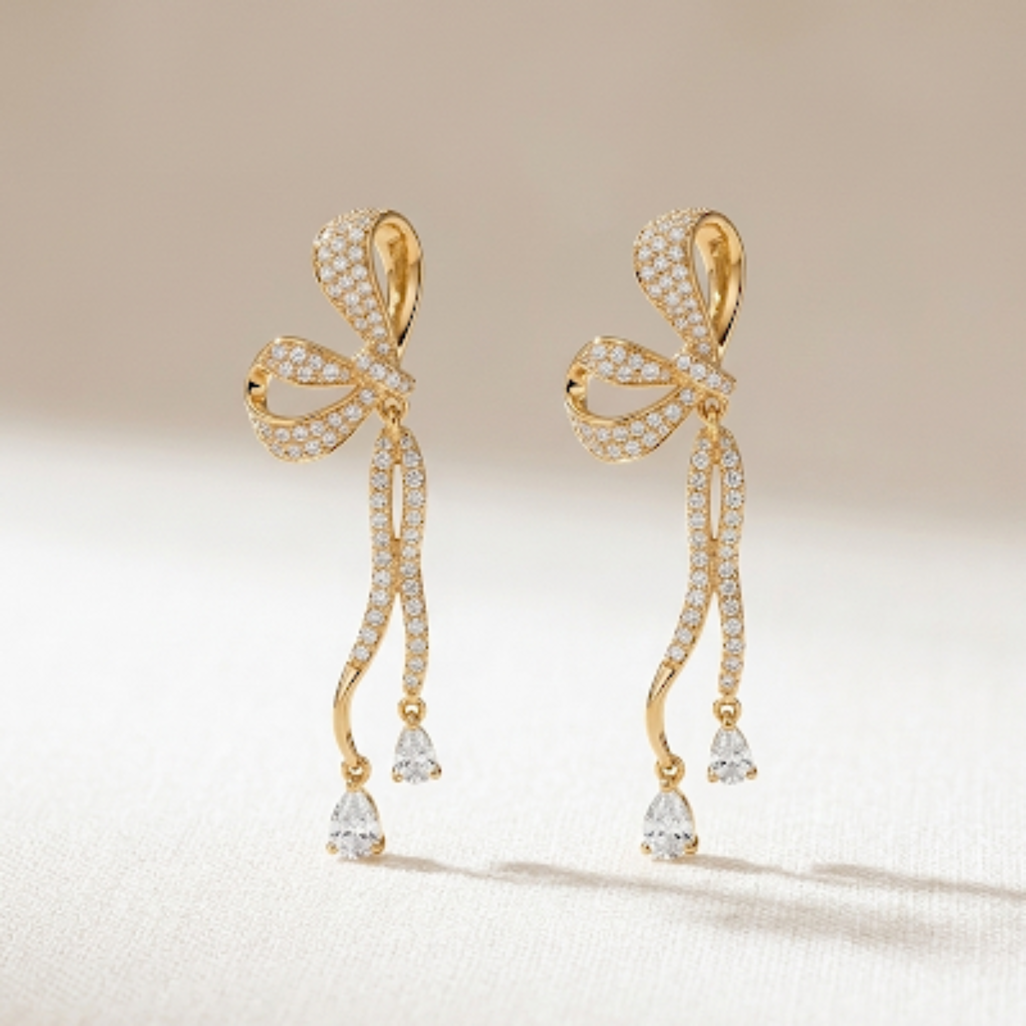 Sparkling Ribbon Bow Drop Earrings 925 Sterling Silver