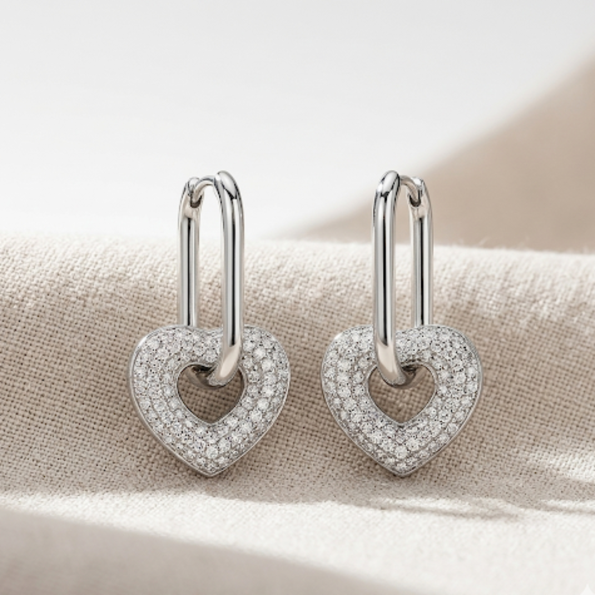 Diamond Heart Link Dangle Earring 92.5 Sterling Silver
