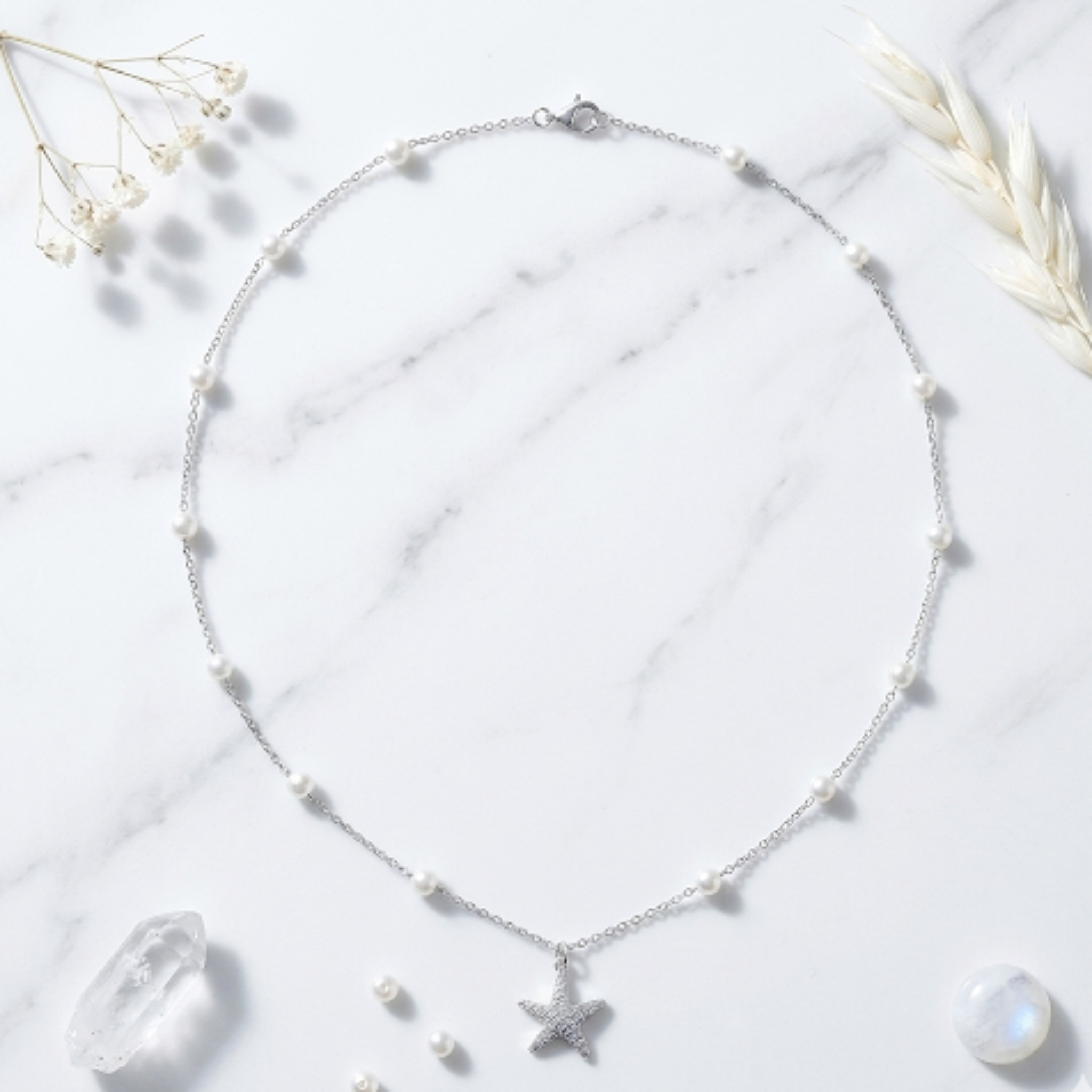 Starfish Pearl Necklace 925 Sterling Silver
