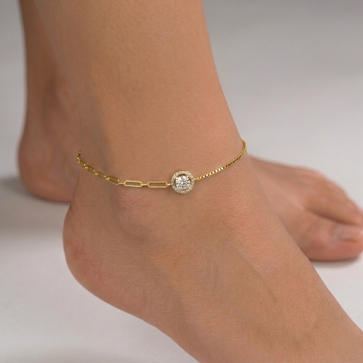 Valkyrie Halo Diamond Dainty Anklet 925 Sterling Silver