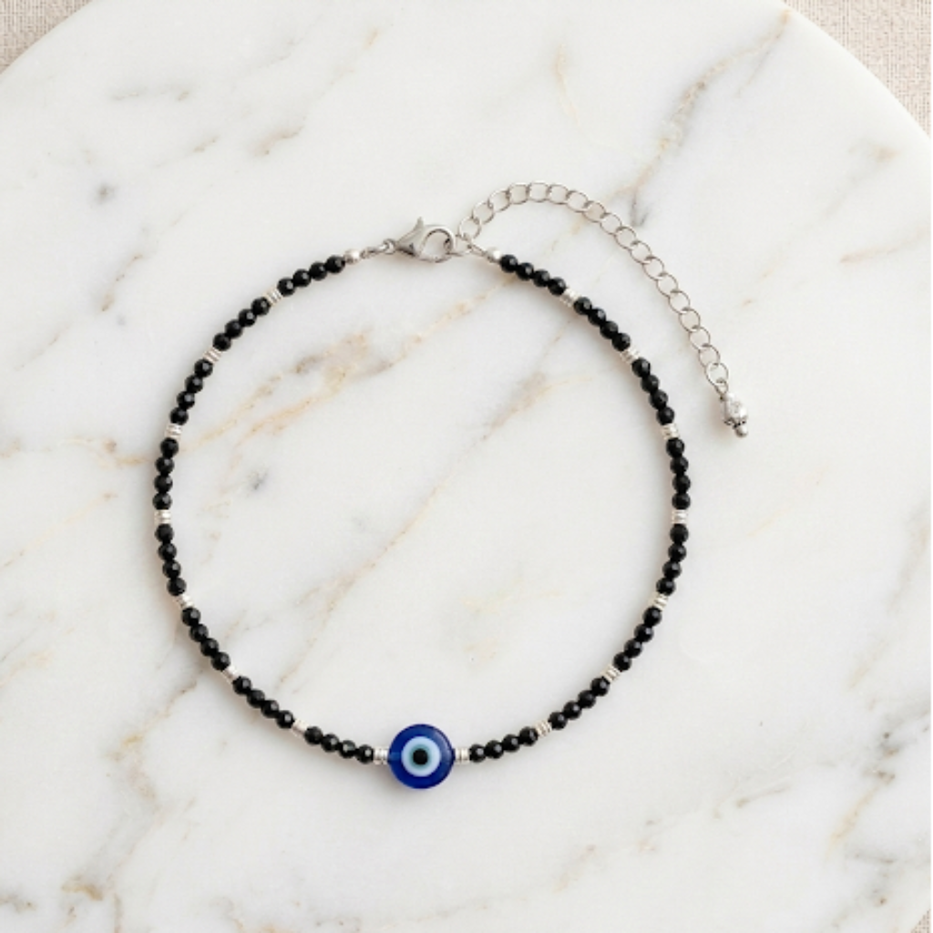 Evil Eye Black Beads Anklets -One Piece 925 Sterling Silver