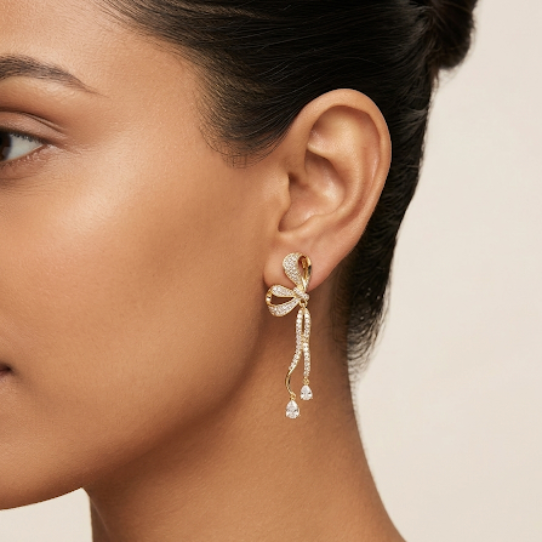 Sparkling Ribbon Bow Drop Earrings 925 Sterling Silver