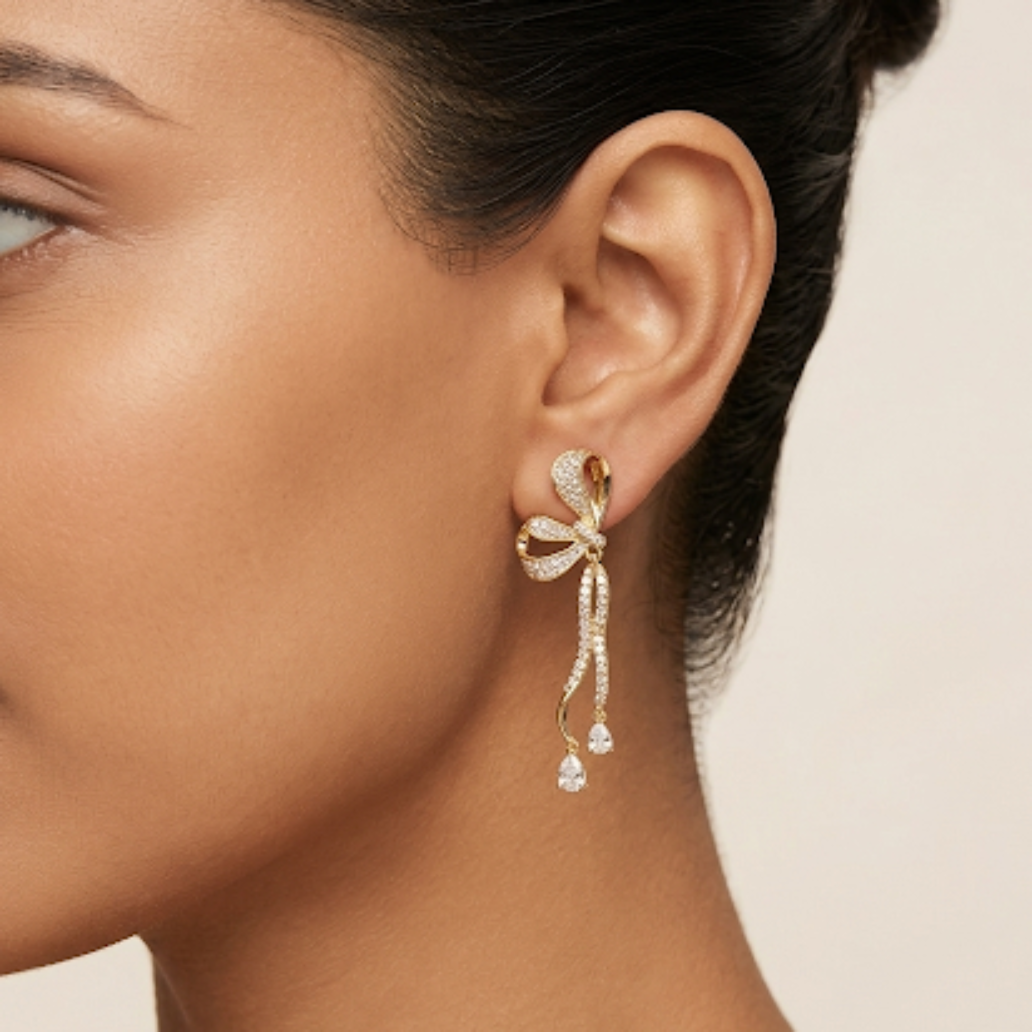 Sparkling Ribbon Bow Drop Earrings 925 Sterling Silver