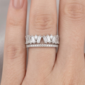 Silver Baguette and Round Cluster Double Band Ring 92.5 Sterling Silver