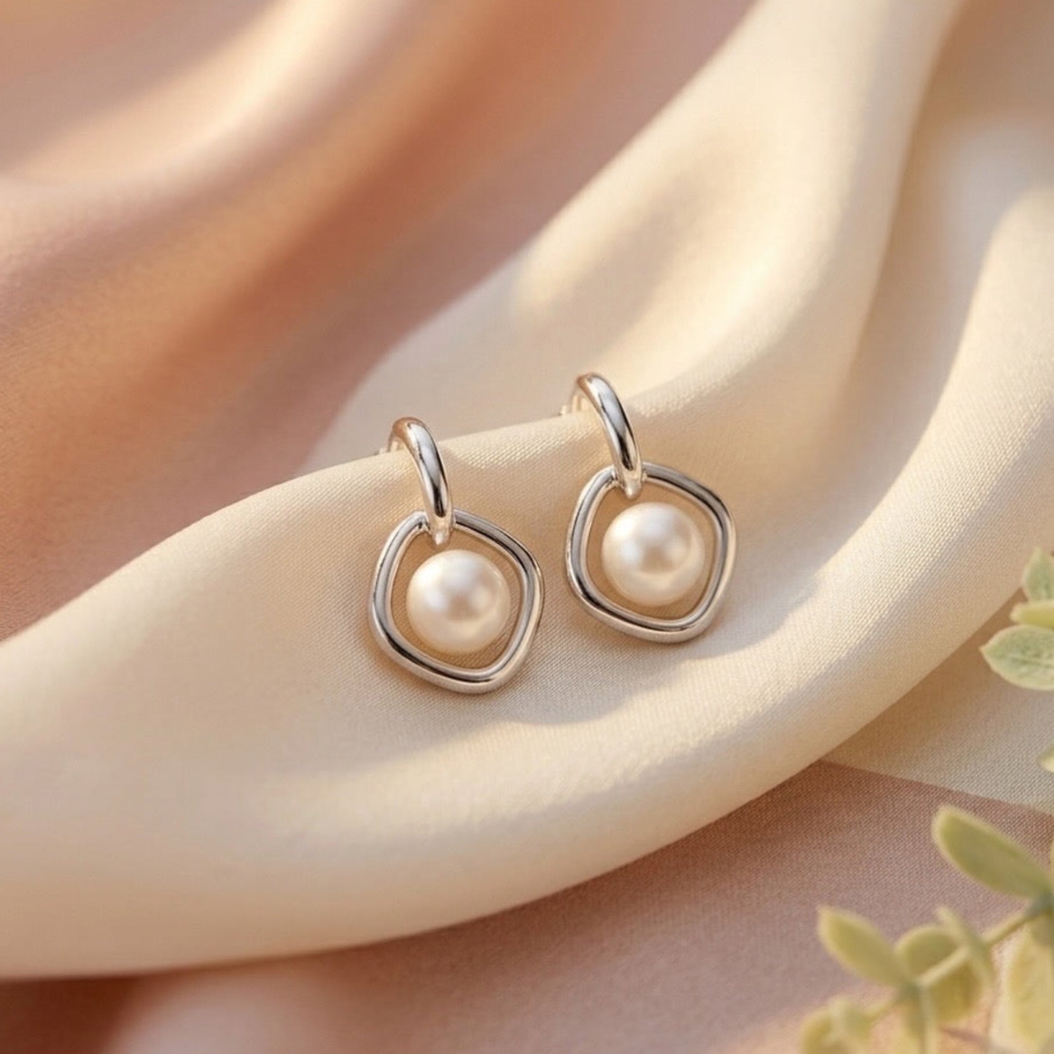 Geometric Pearl Drop 92.5 Sterling Silver Earrings