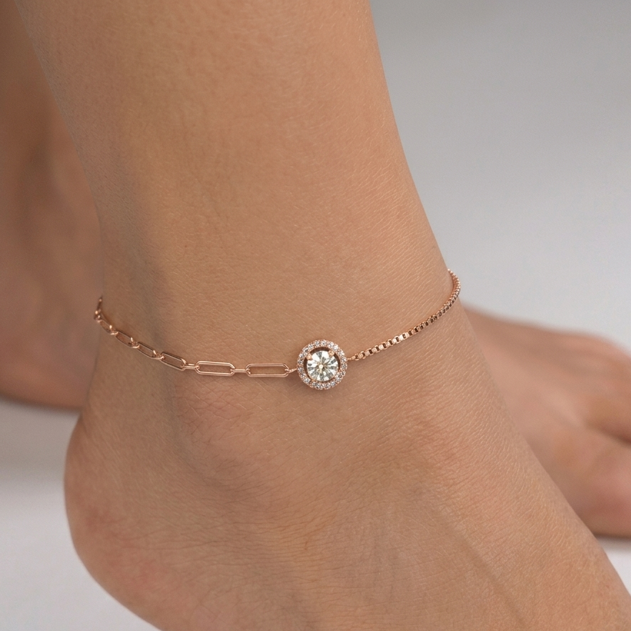 Valkyrie Halo Diamond Dainty Anklet 925 Sterling Silver