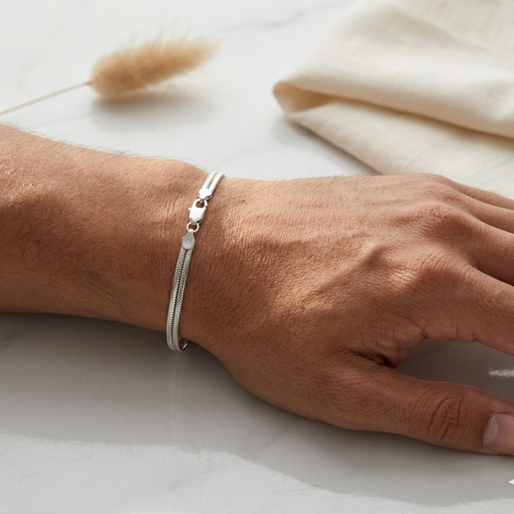 Dual-Layer Silver Snake Bracelet 92.5 Sterling Silver