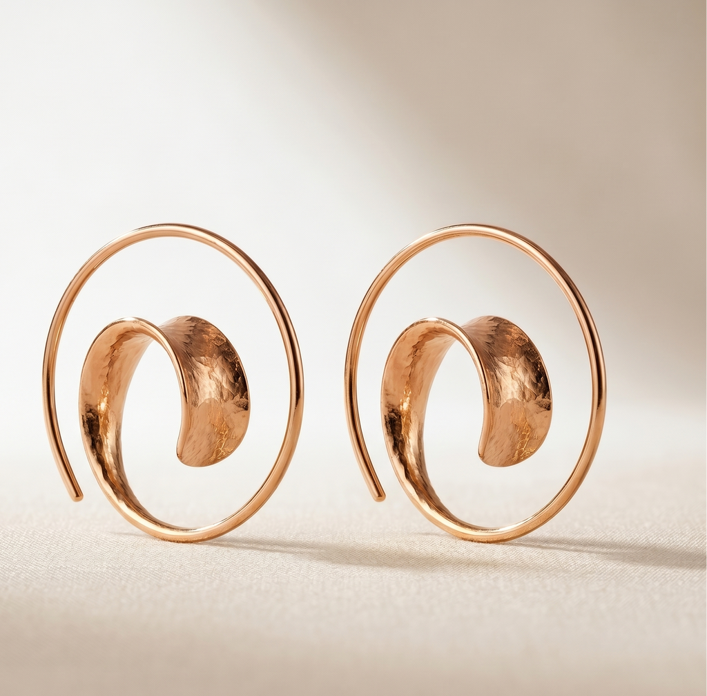 Rose Gold Sculptural Swirl Earrings 925 Sterling Silver
