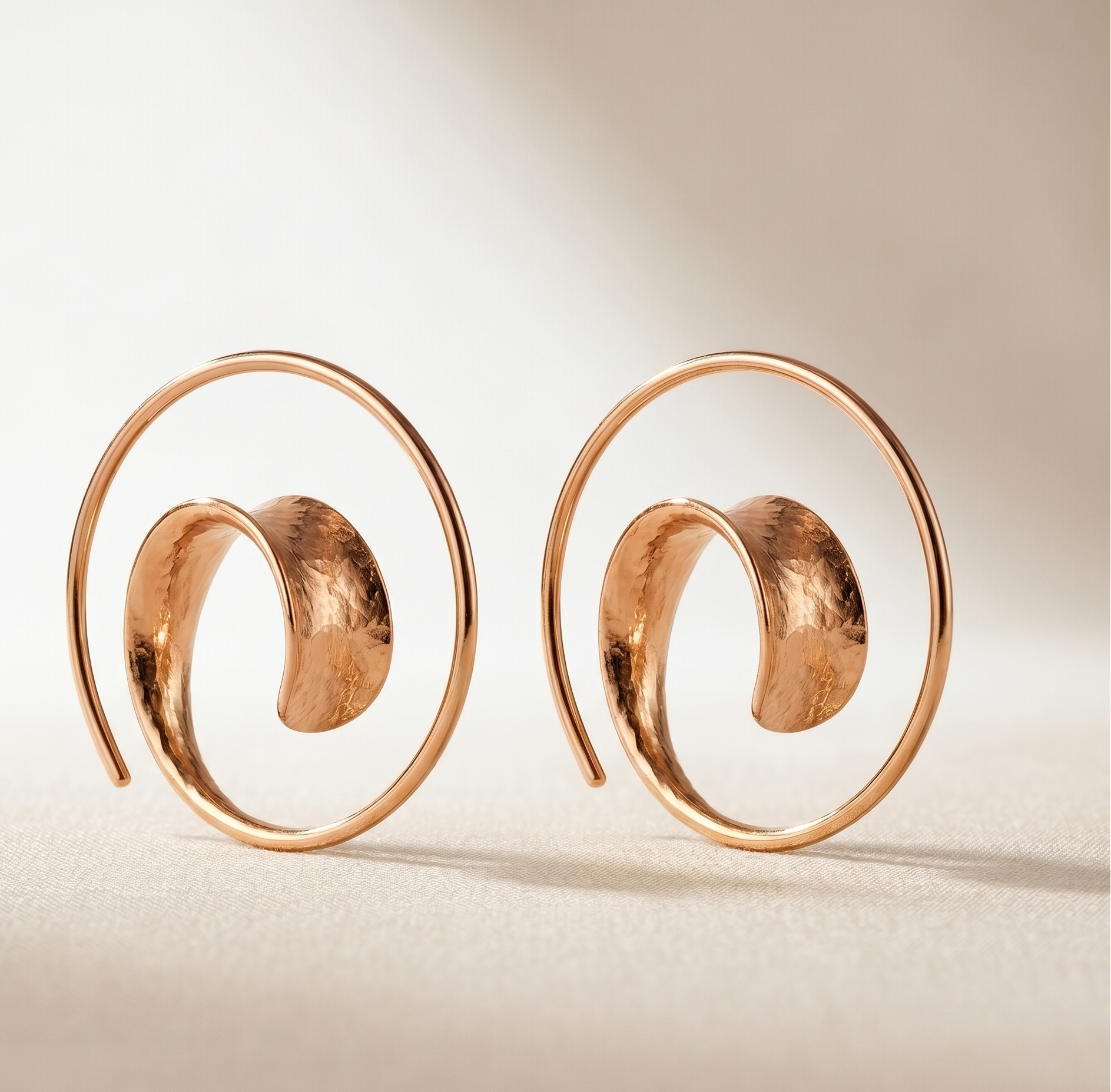 Rose Gold Sculptural Swirl Earrings 925 Sterling Silver