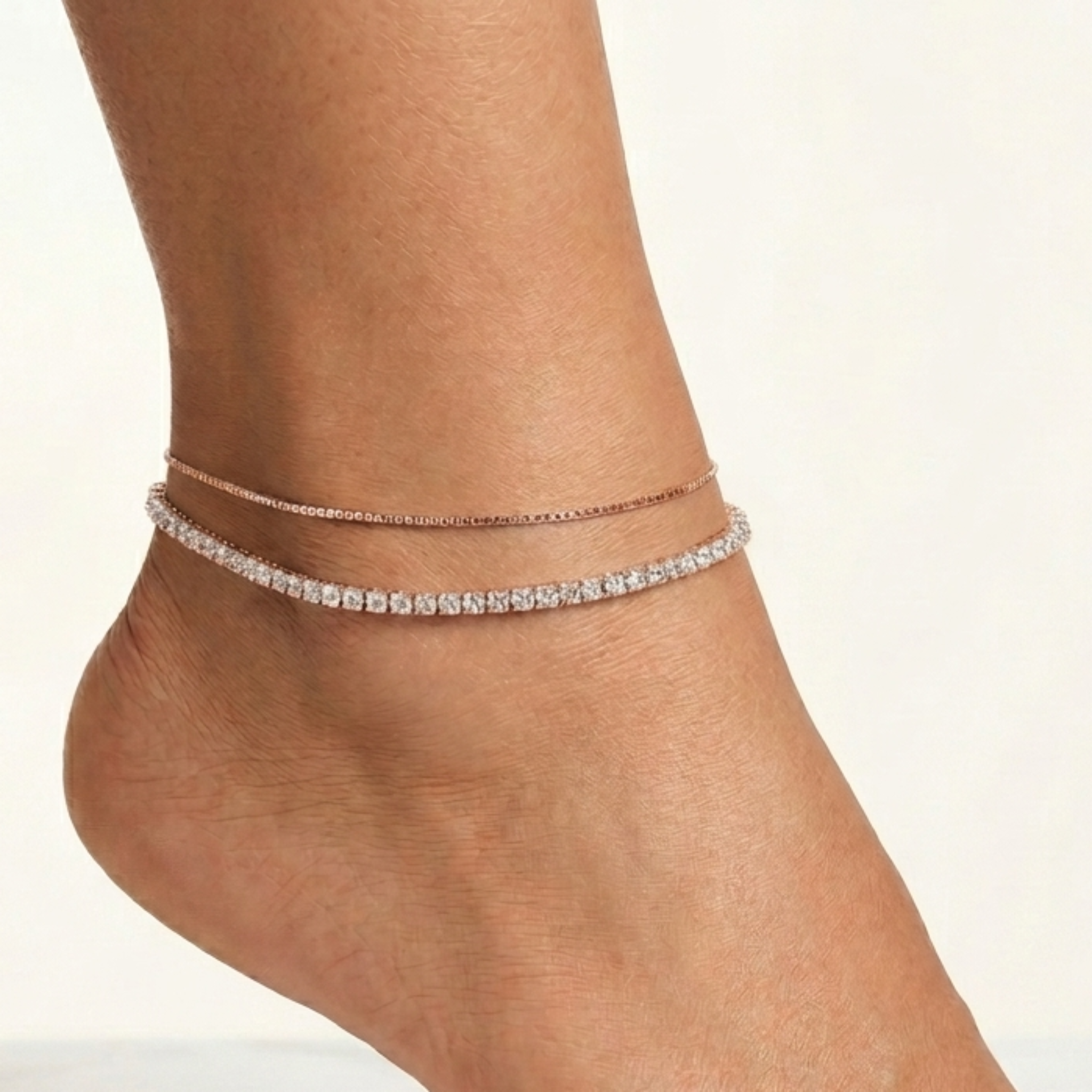 Layered Tennis Anklet - Sparkle with Every Step 925 Sterling Silver