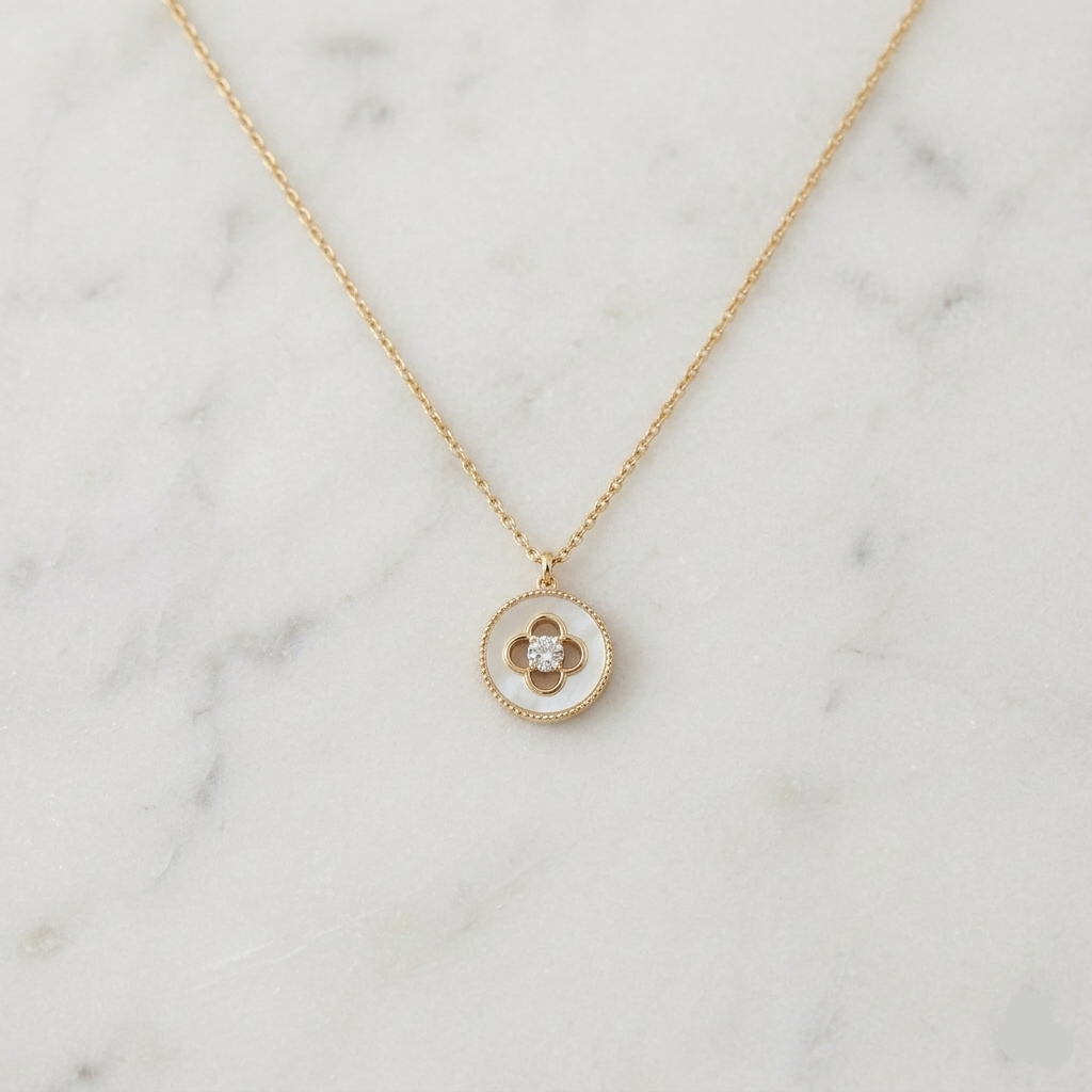 Mother of Pearl Clover Silver Necklace 925 Sterling Silver