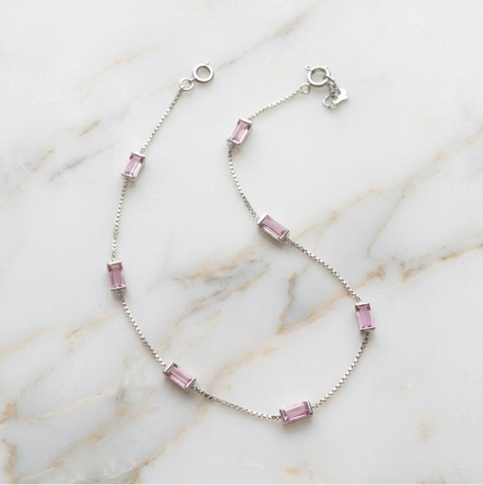 Pink Stone Sleek 92.5 Silver Anklet 925 Sterling Silver