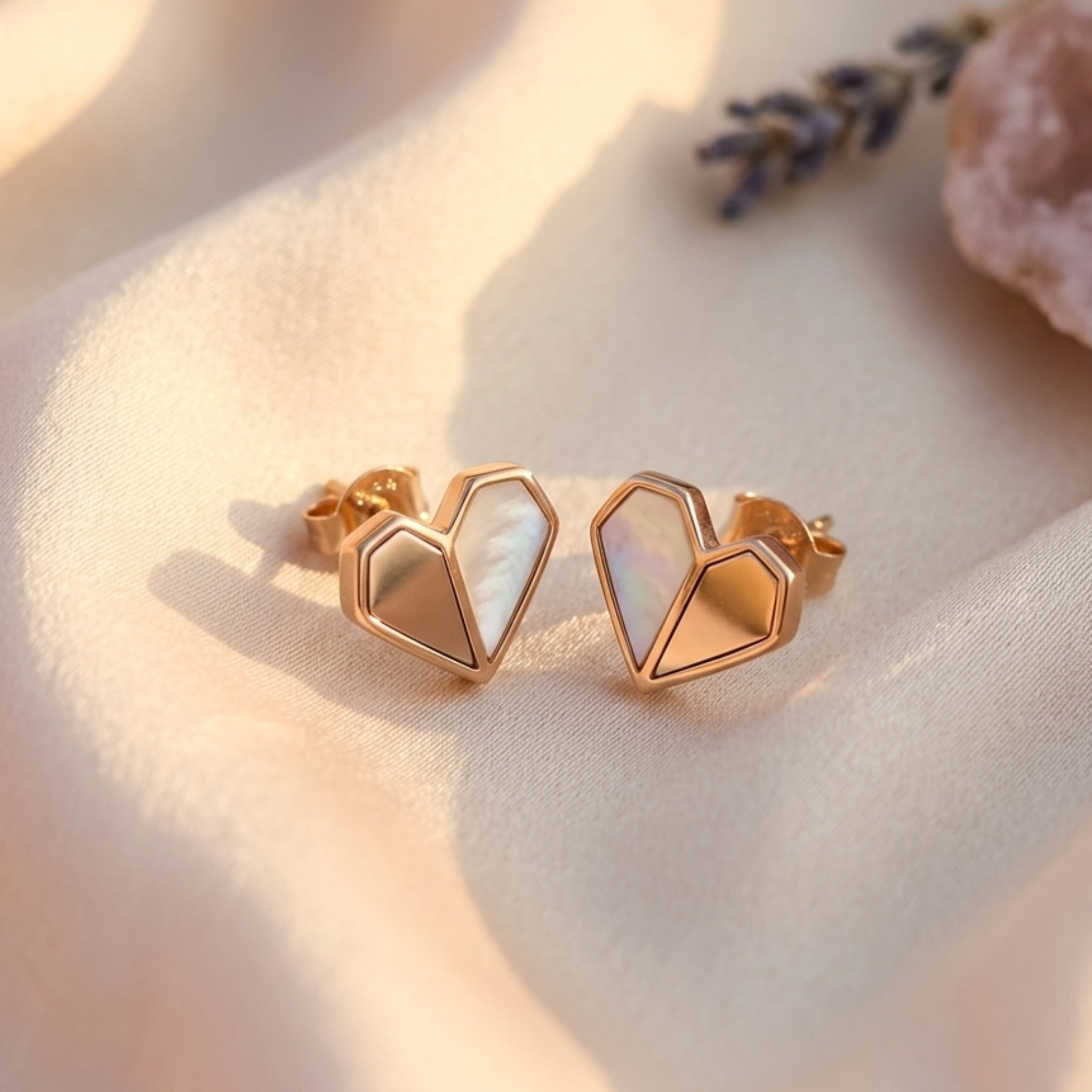 Elegant Mother of Pearl Heart Studs 925 Sterling Silver