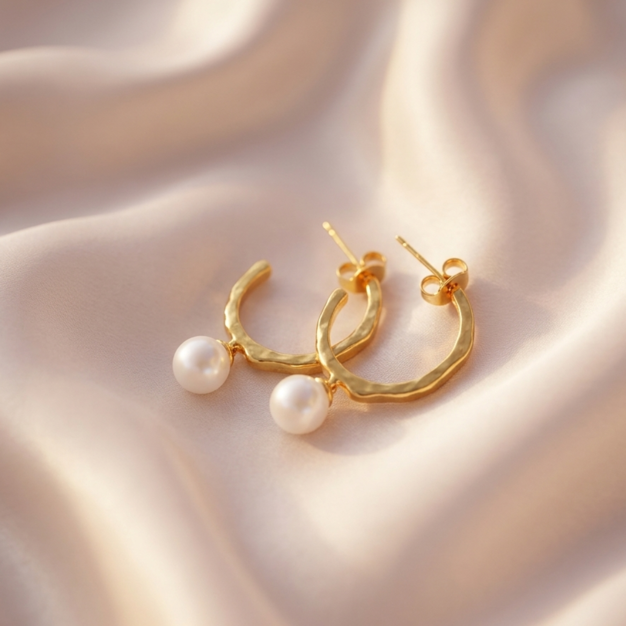 Textured Pearl Drop 92.5 Sterling Silver Hoop Earrings