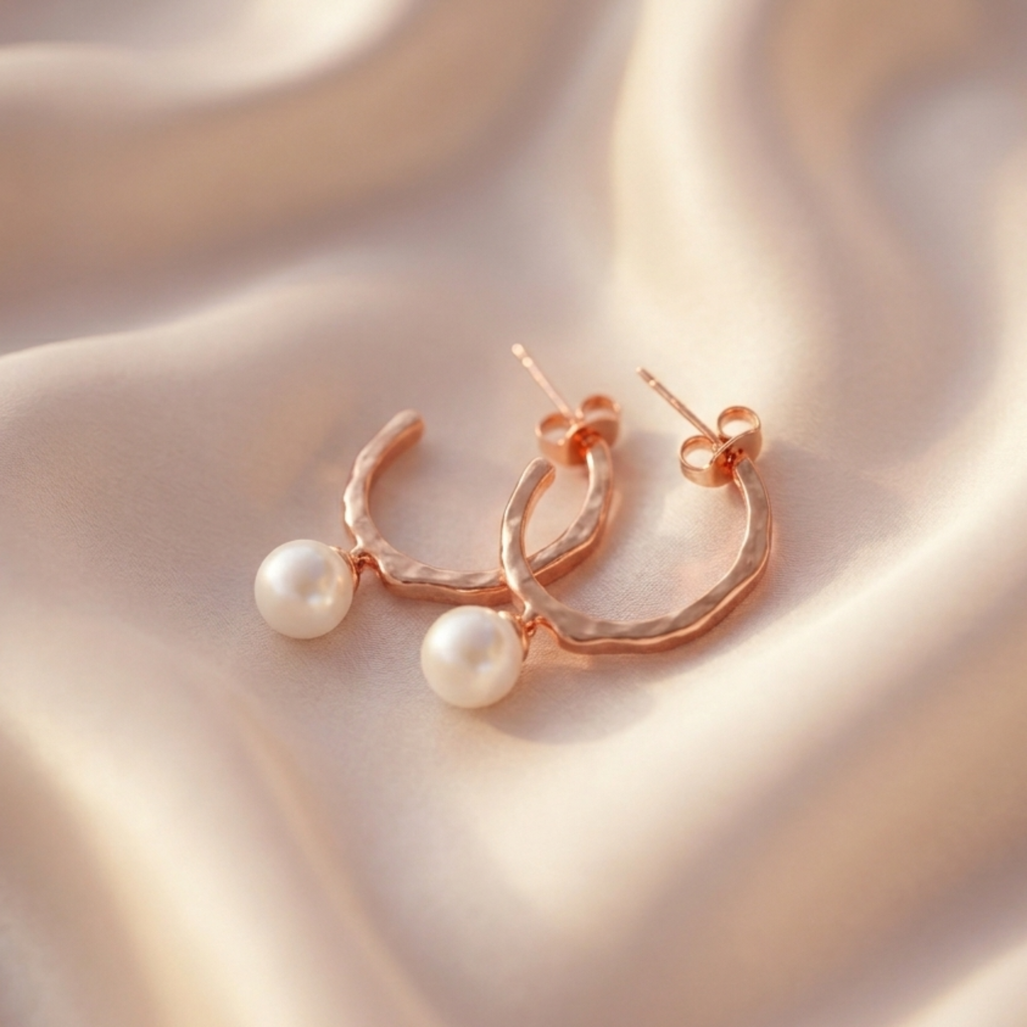 Textured Pearl Drop 92.5 Sterling Silver Hoop Earrings