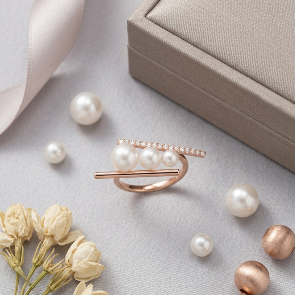 Rose Gold Vermeil Minimalist Pearl Balance Adjustable Ring