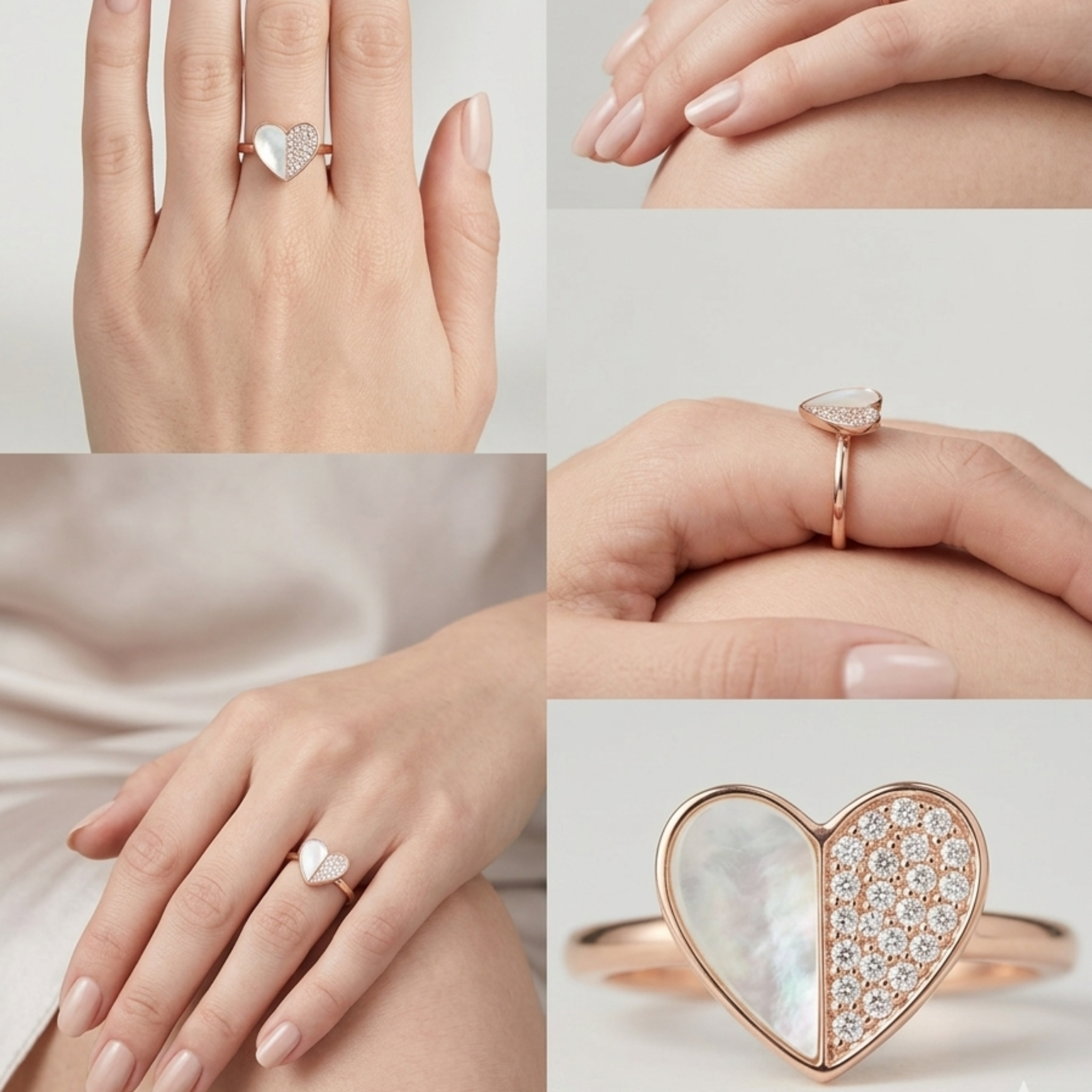 Mother of Pearl Heart Ring for Women 92.5 Sterling Silver