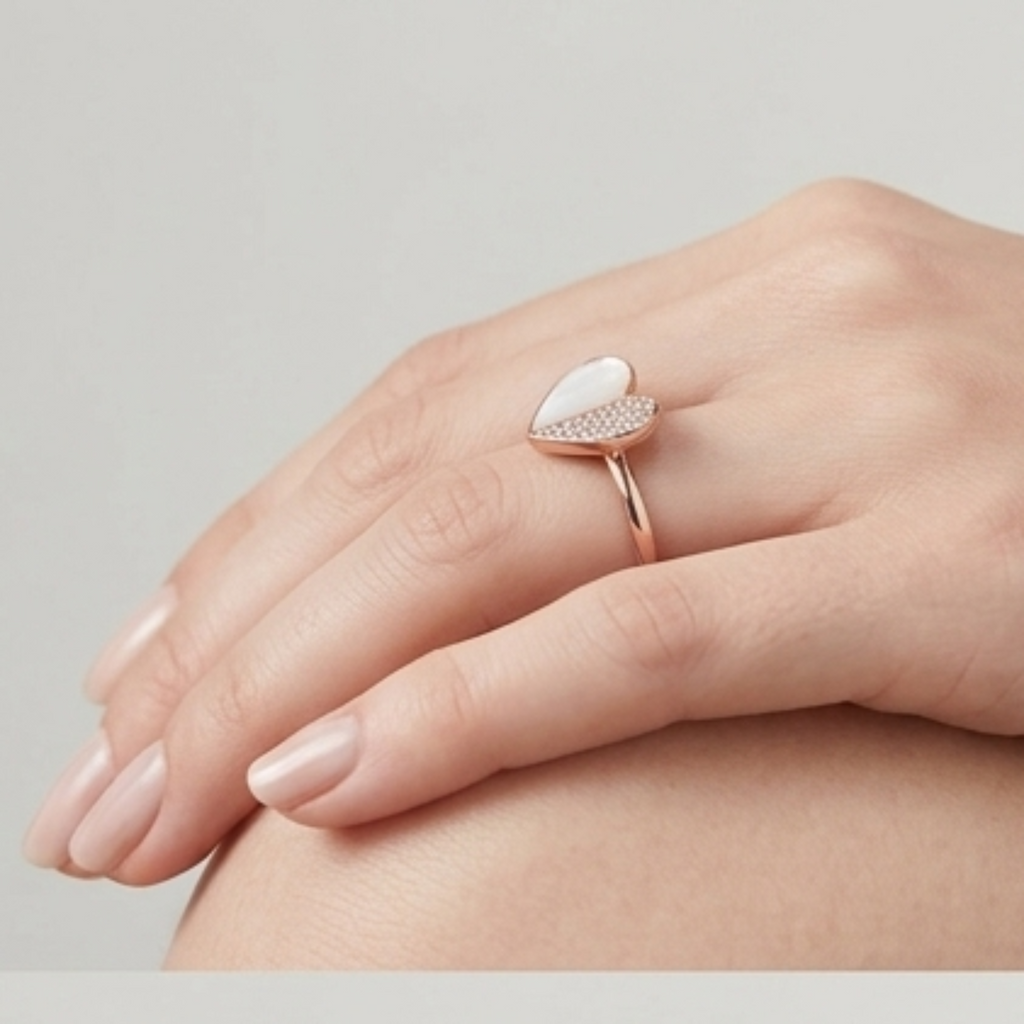 Mother of Pearl Heart Ring for Women 92.5 Sterling Silver