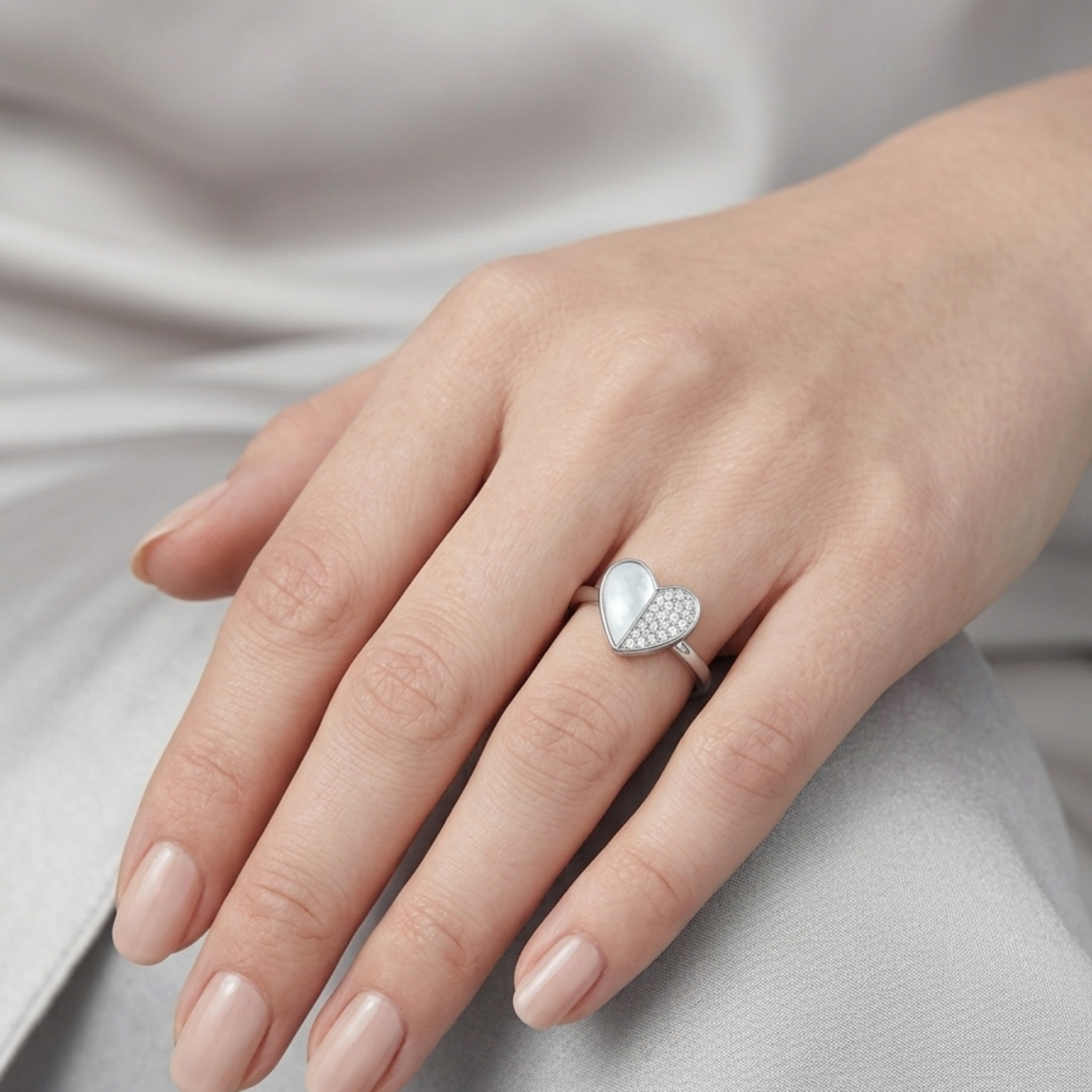 Mother of Pearl Heart Ring for Women 92.5 Sterling Silver