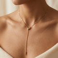Emerald-Eyed Serpent Adjustable Gold Lariat Necklace 925 Sterling Silver