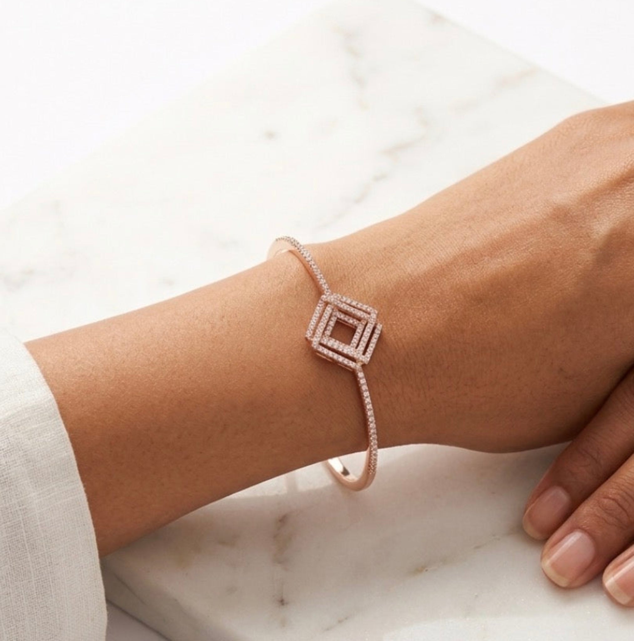 Geometric Square Cuff Bracelet 925 Sterling Silver