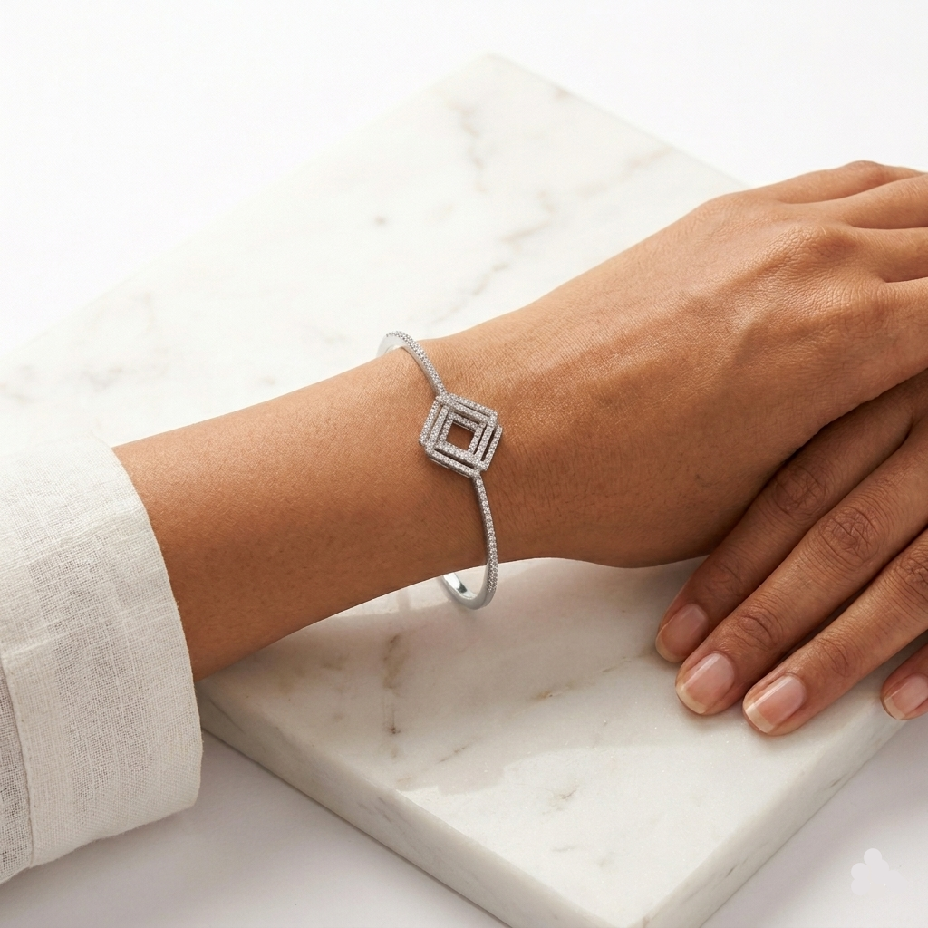 Geometric Square Cuff Bracelet 925 Sterling Silver