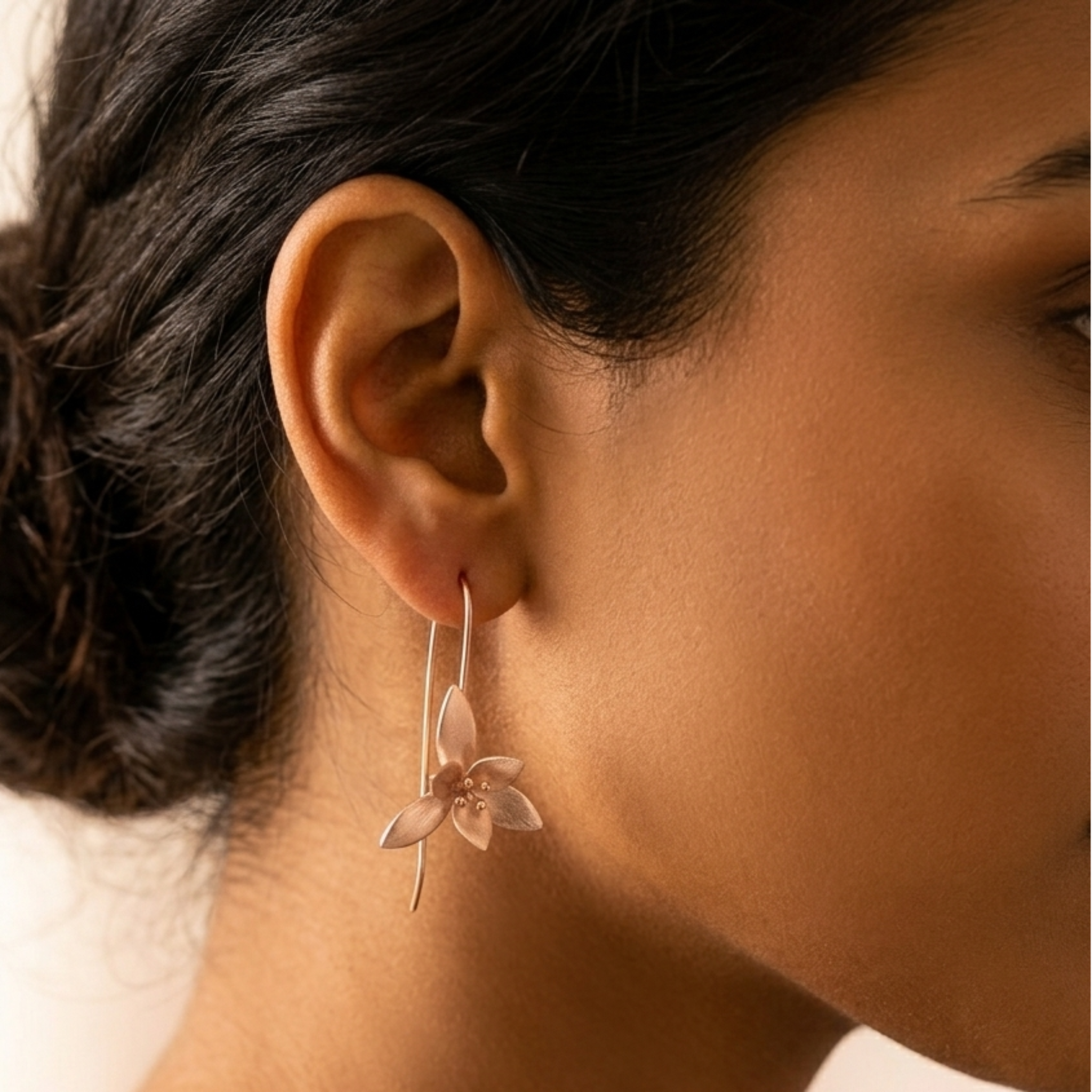 Rose Gold Floral Wire Earrings 925 Sterling Silver