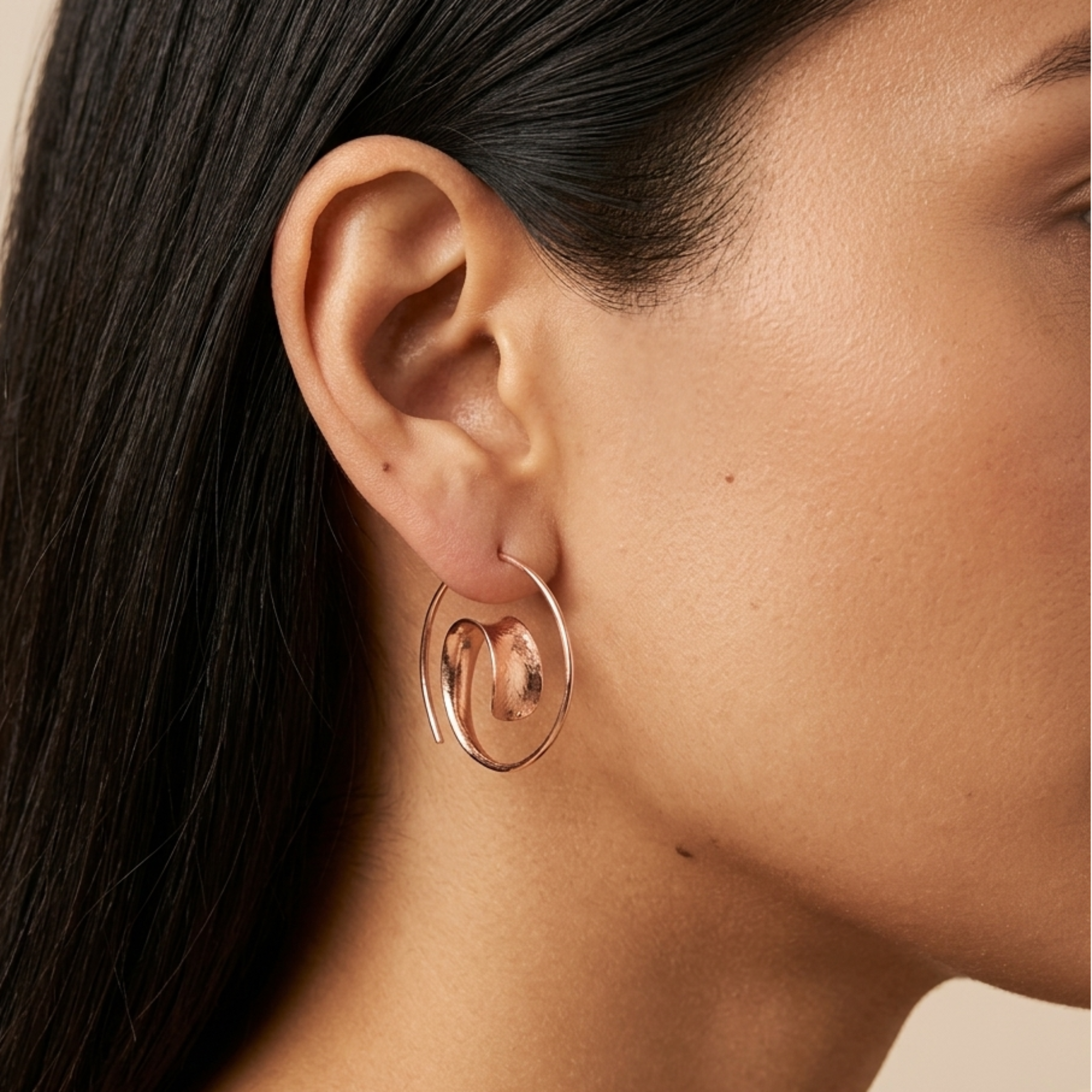 Rose Gold Sculptural Swirl Earrings 925 Sterling Silver
