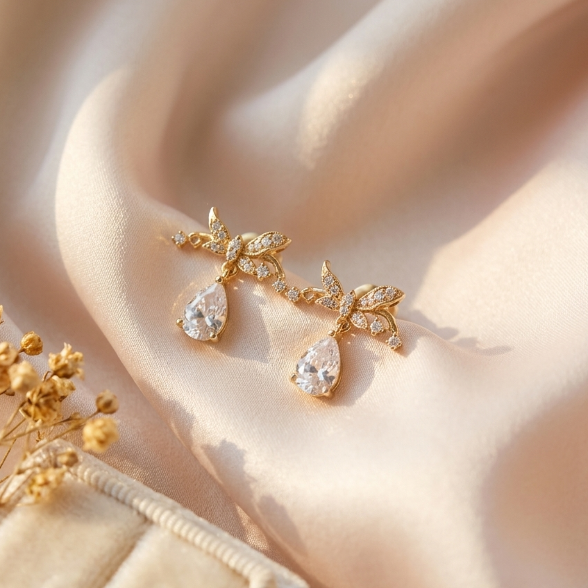 Sparkling Ribbon Bow Drop Earrings 925 Sterling Silver