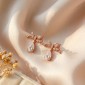 Sparkling Ribbon Bow Drop Earrings 925 Sterling Silver