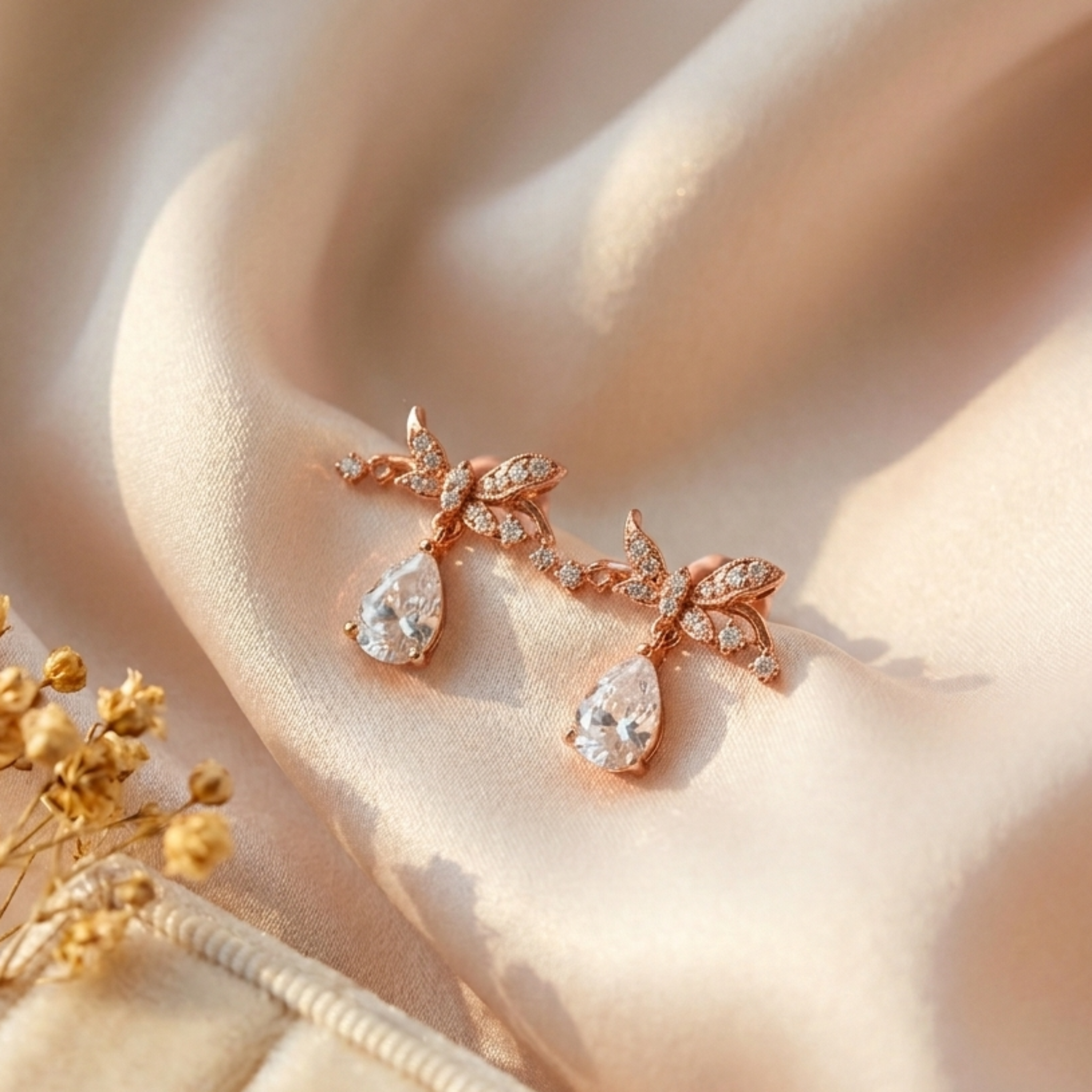 Sparkling Ribbon Bow Drop Earrings 925 Sterling Silver