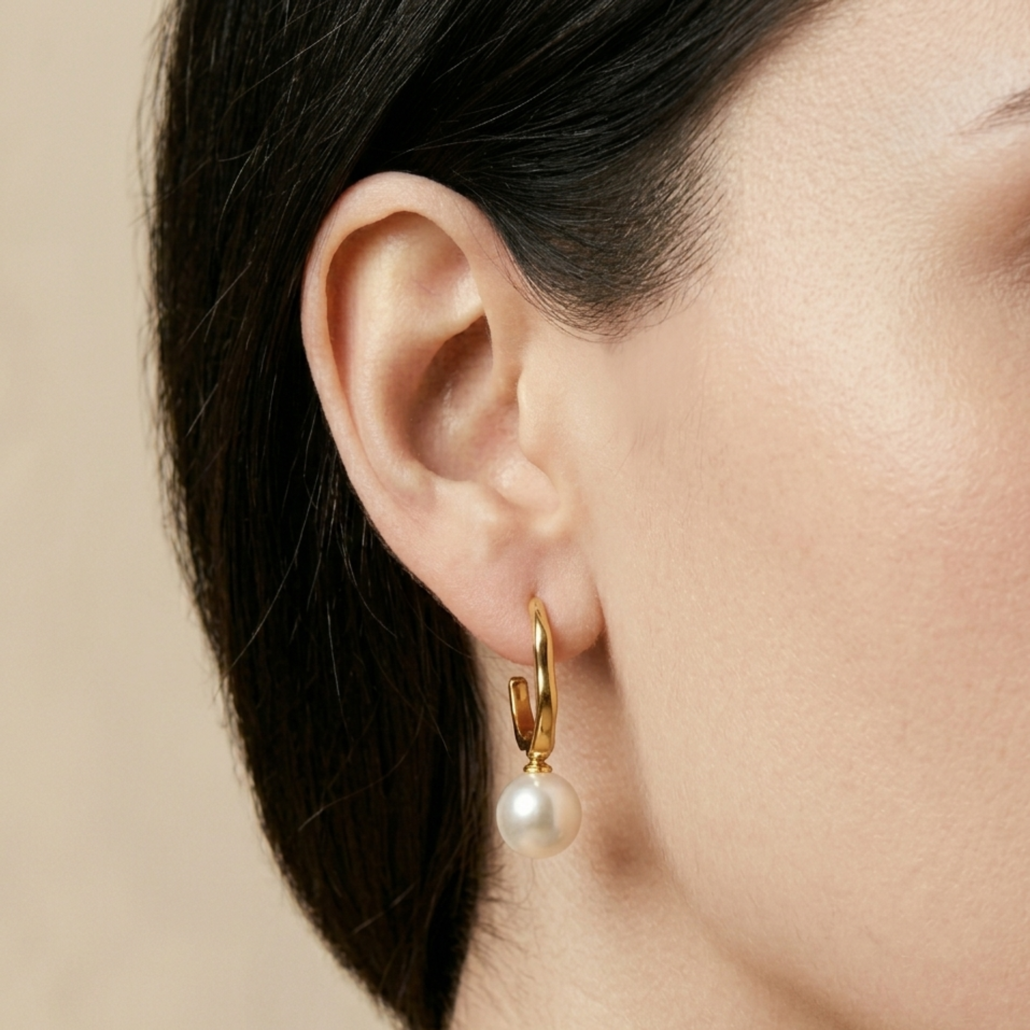 Textured Pearl Drop 92.5 Sterling Silver Hoop Earrings