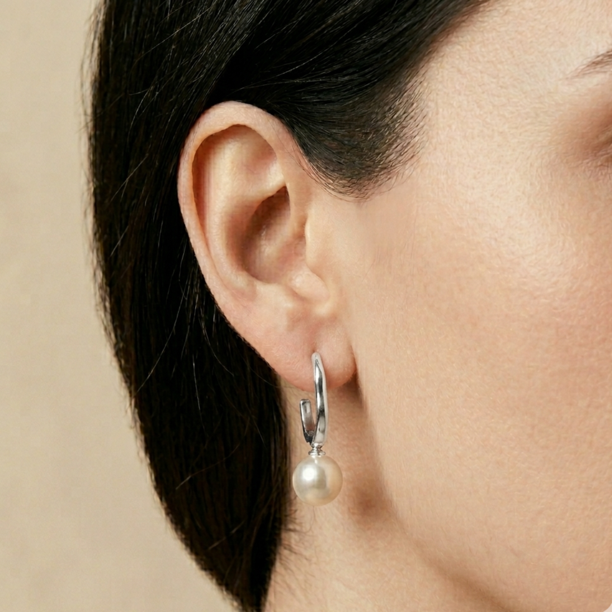 Textured Pearl Drop 92.5 Sterling Silver Hoop Earrings