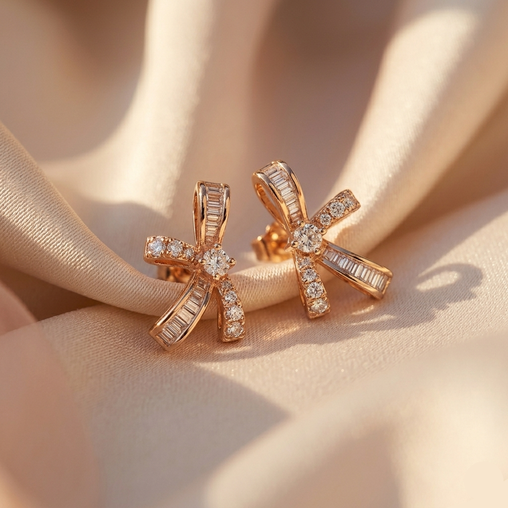 Celestial Baguette Bow Earrings 925 Sterling Silver