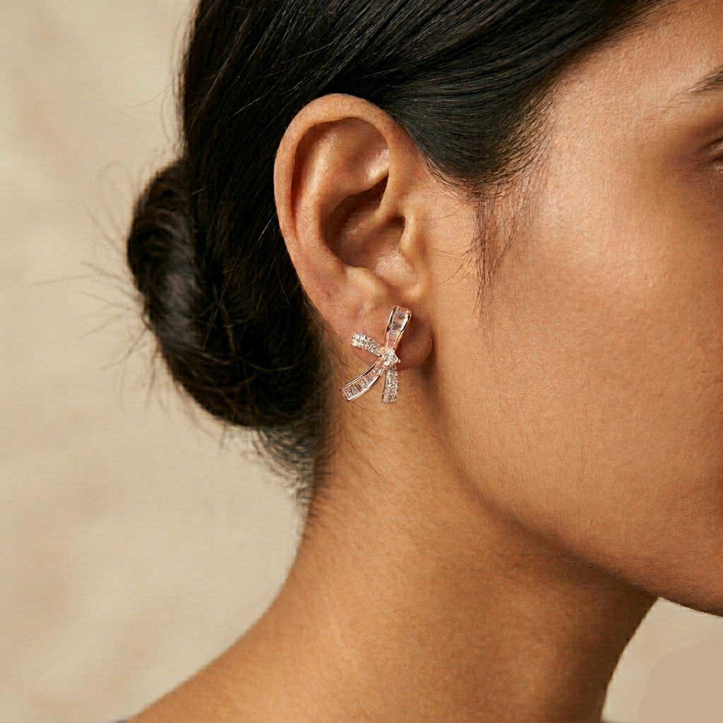 Celestial Baguette Bow Earrings 925 Sterling Silver