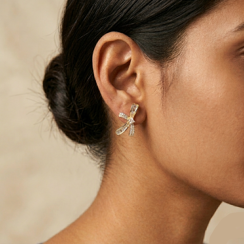 Celestial Baguette Bow Earrings 925 Sterling Silver