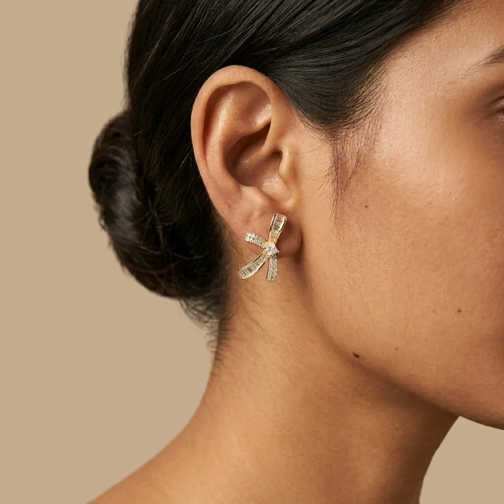 Celestial Baguette Bow Earrings 925 Sterling Silver