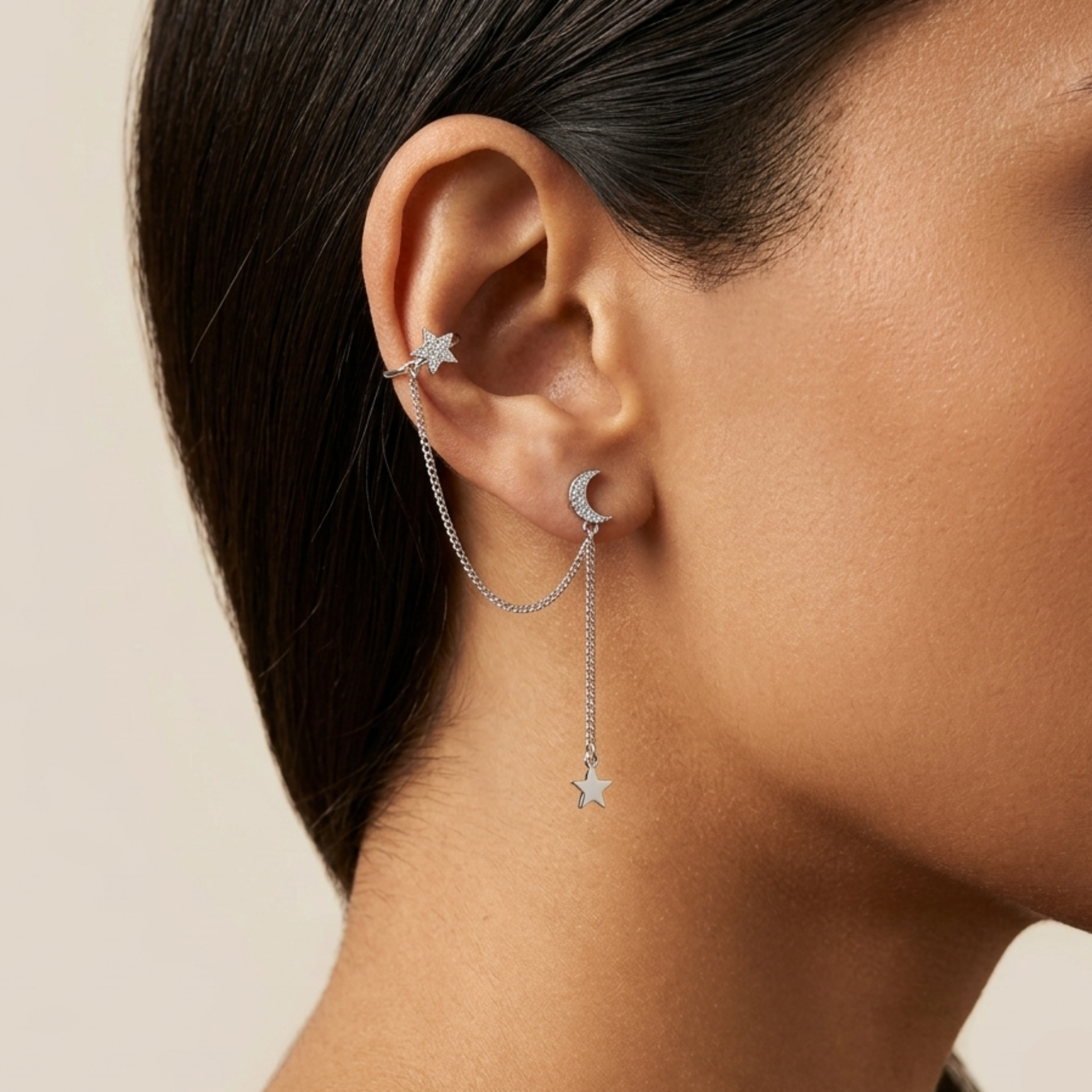 Celeste Moon & Star Ear Cuff 925 Sterling Silver