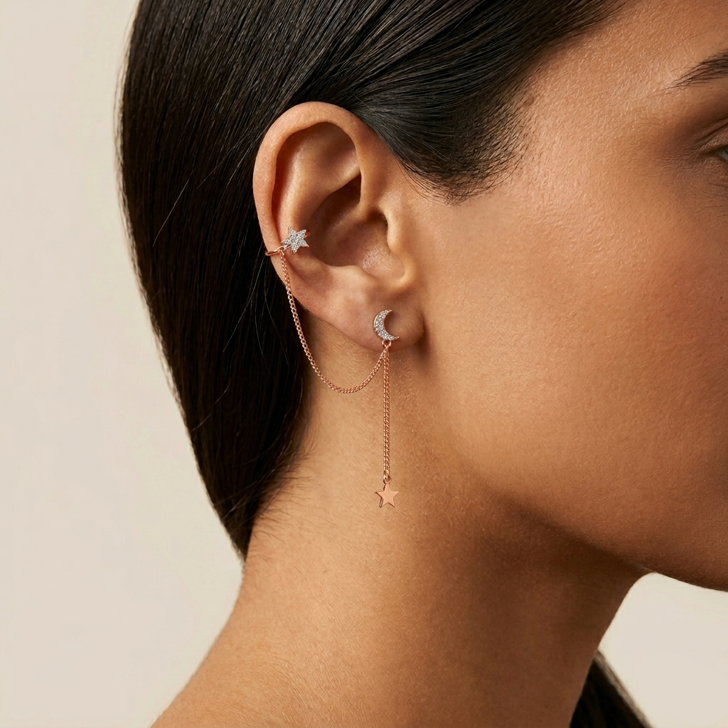 Celeste Moon & Star Ear Cuff 925 Sterling Silver