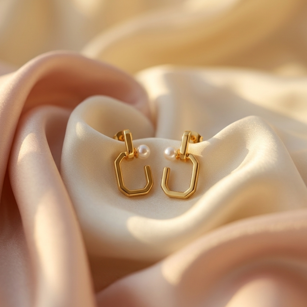 Nova Geometric Pearl Huggies 925 Sterling Silver