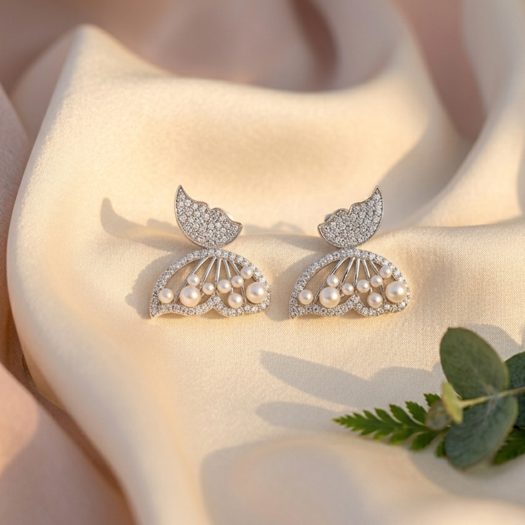 Sparkle & Shell 92.5 Sterling Silver Pearl Drop Earrings