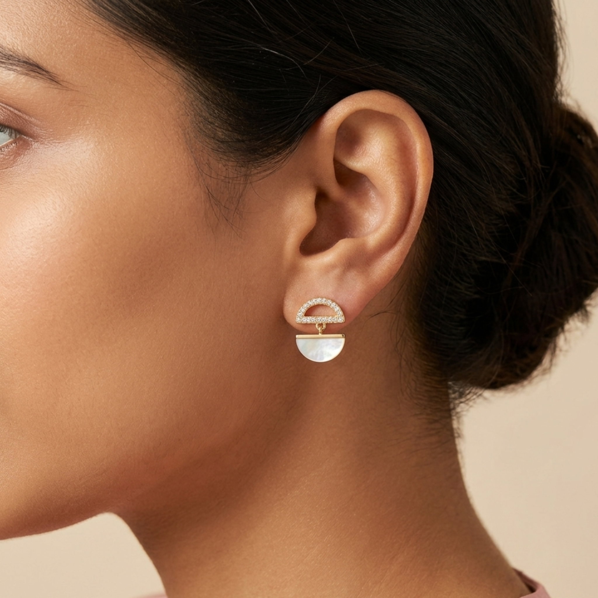 Crescent Mother of Pearl 92.5 Sterling Silver Drop Earrings