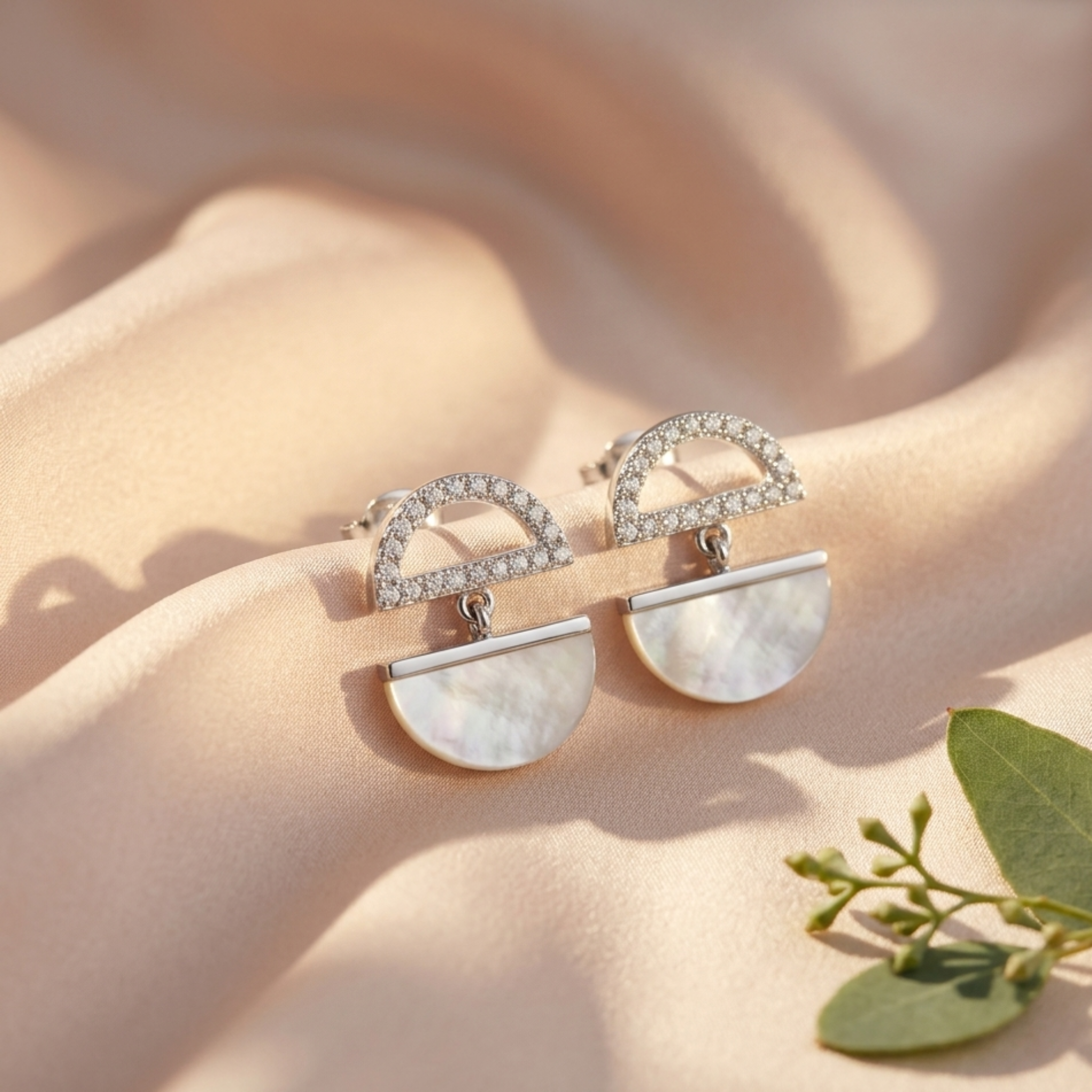 Crescent Mother of Pearl 92.5 Sterling Silver Drop Earrings